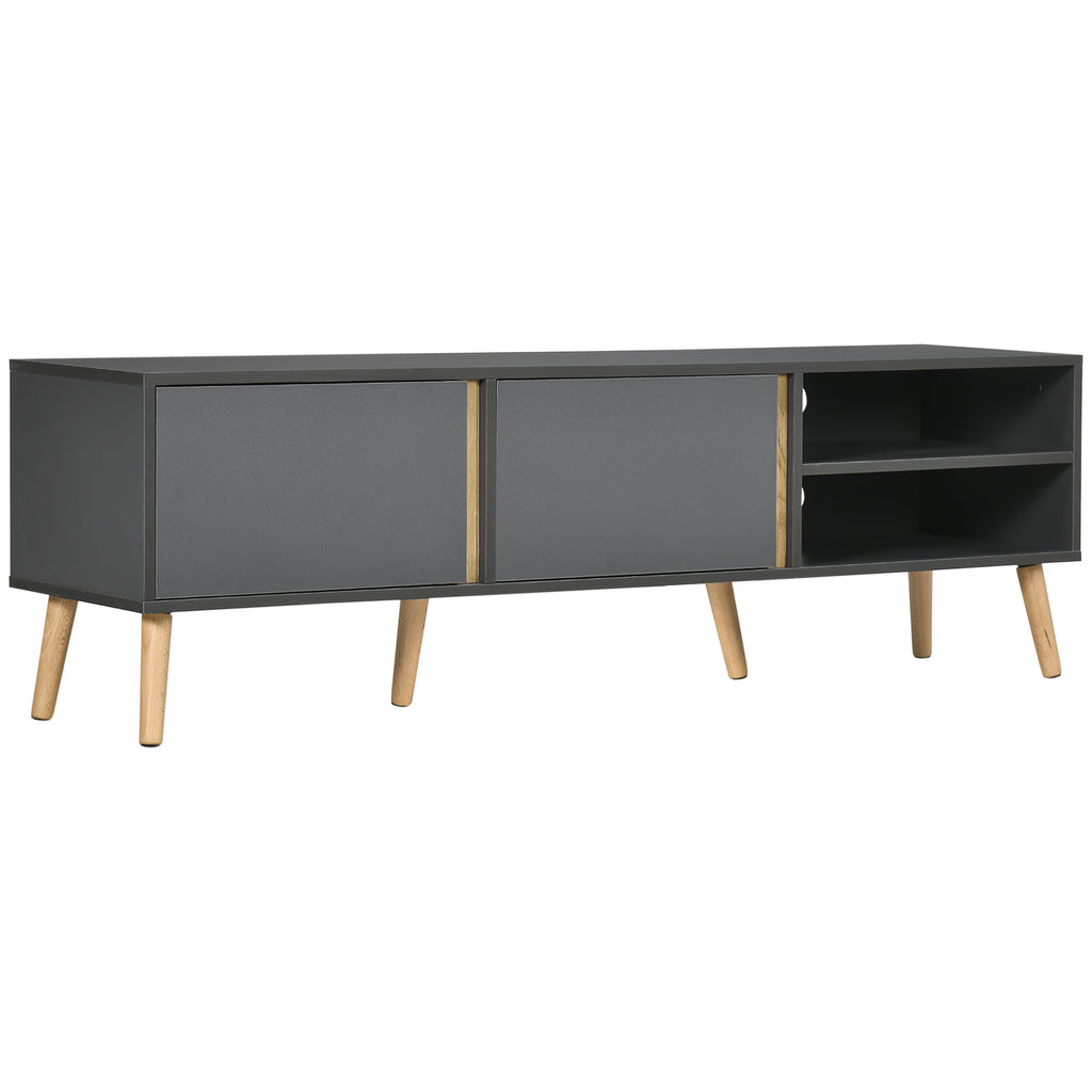 HOMCOM TV-Möbel für Fernseher bis zu 55 Zoll im skandinavischen Design mit 2 Türen 2 Nischen und Kabeldurchführungen 150 x 35 x 45 cm Dunkelgrau