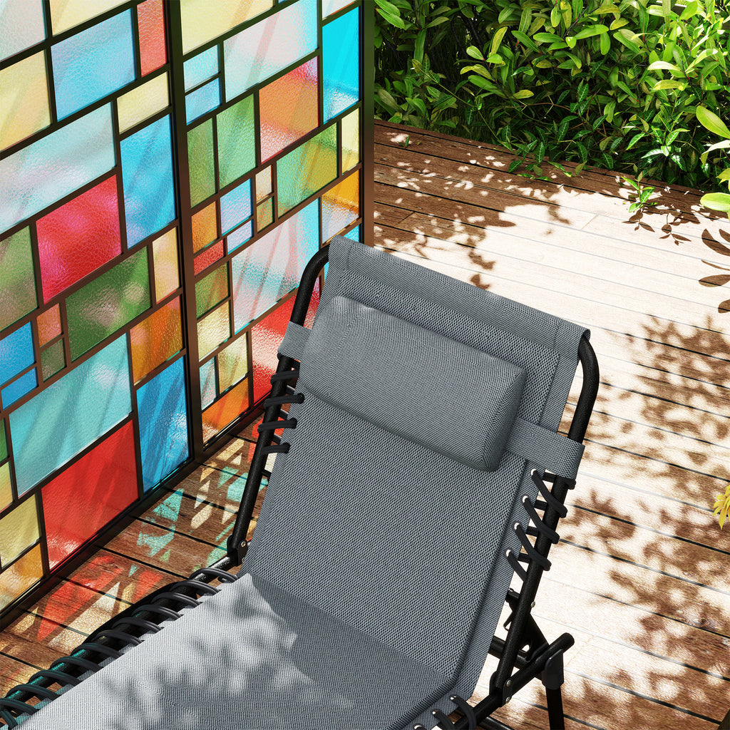 Outsunny Liegestuhl, Sonnenliege mit Polsterung und Seitentasche, Gartenliege, Pool-Liege, Polsterliege, Grau