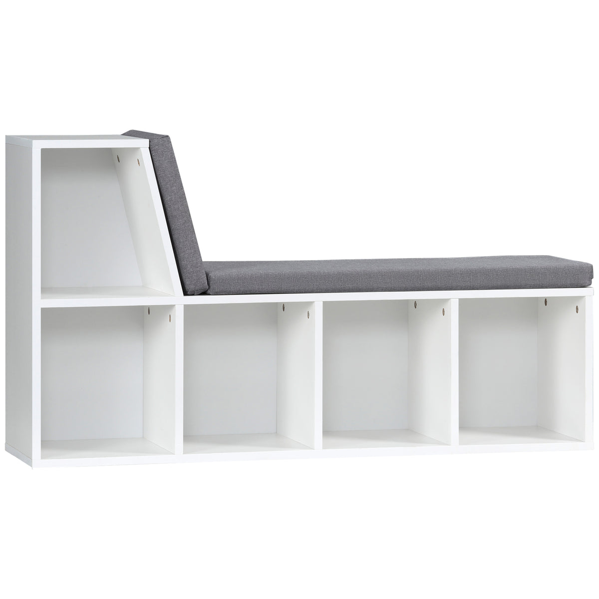 HOMCOM Bibliotheksbank 2 in 1 mit 5 Aufbewahrungsfächern und 2 Kissen 108 x 30 x 60 cm Weiß Grau