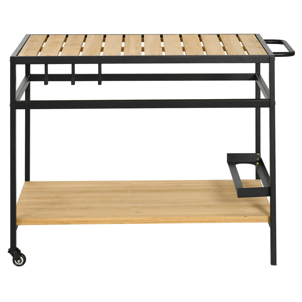 Outsunny Servierwagen im Industrie-Design, wetterbeständig, 3 Haken, 1 Regal,107 cm x 65 cm x 80 cm, Schwarz +Natur