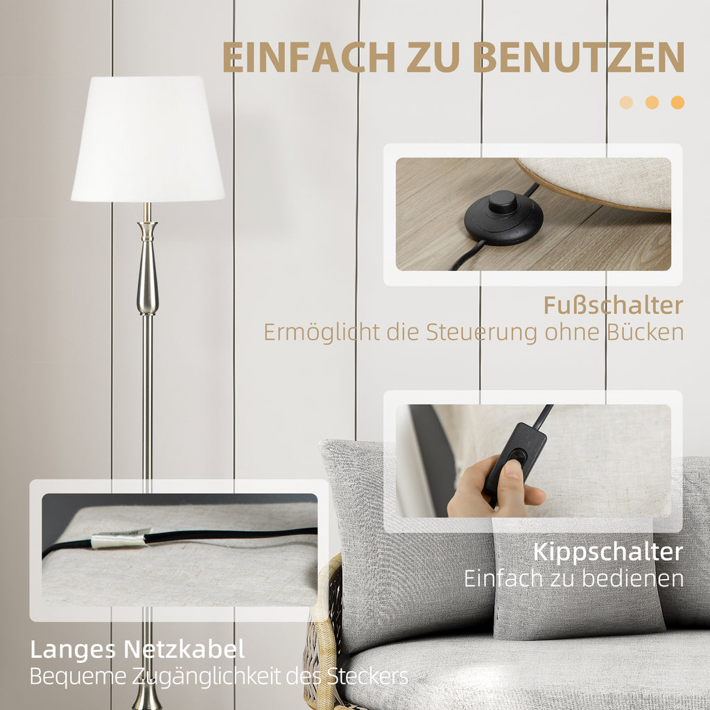 HOMCOM 3-teiliges Lampenset im Vintage-Design, 2 Tischleuchten, 1 Stehleuchte, 35,5 cm x 35,5 cm x 146 cm, Silber + Weiß