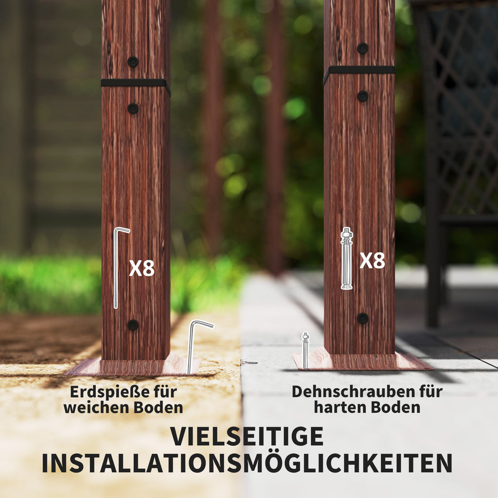 Outsunny 3 x 4 m Garten-Pergola, Verstellbares Terrassendach, Aluminium-Rahmen, UPF30+ Sonnenschutz, Naturholz