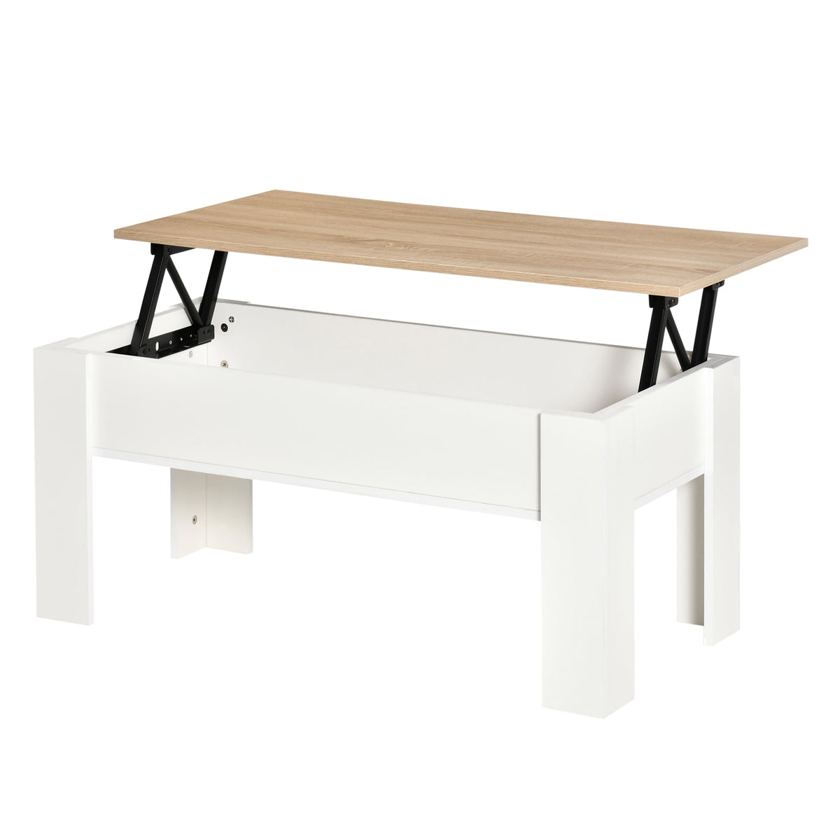 HOMCOM Höhenverstellbarer Couchtisch, Wohnzimmertisch mit verborgenem Stauraum, moderner Stil, für Wohnzimmer, Büro, 100x50x45cm, weiß