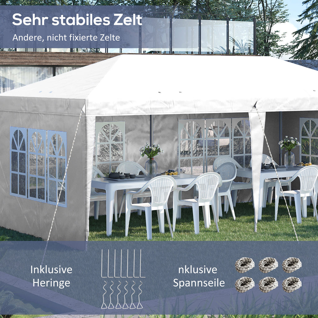 Outsunny Faltpavillon, Partyzelt, 4 große Fenster, abnehmbare Seitenwände, Metallrahmen, 5,85 x 2,95 x 2,7 m, Weiß