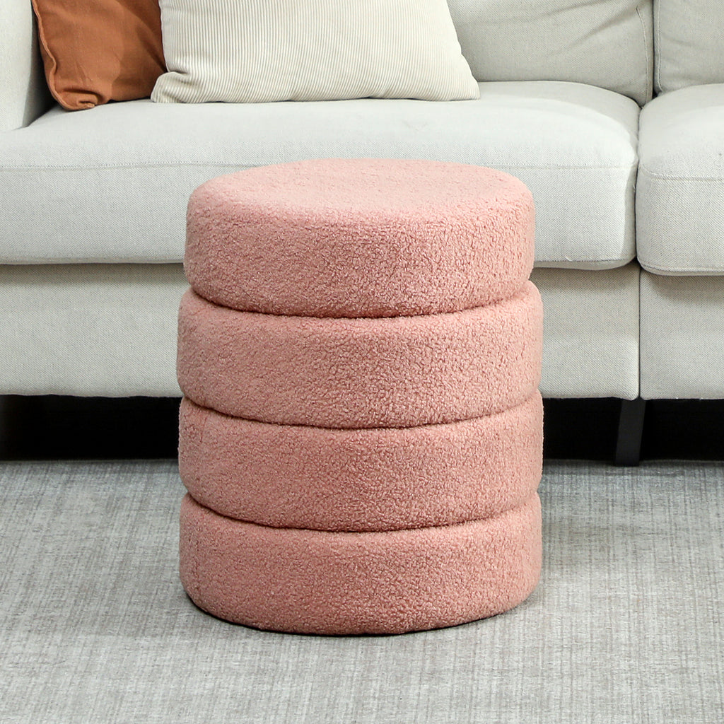 HOMCOM Hocker, rund, Teddyfleece, Metallgestell, bis 120kg, Φ40x45H cm, Rosa