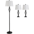 HOMCOM 3er-Lampenset 2 Tischlampe(ø38 x 158H cm) + 1 Stehlampe(ø30 x 62H cm) Metall, PS, Polyester, Baumwolle, Vintage, Schwarz+Weiß