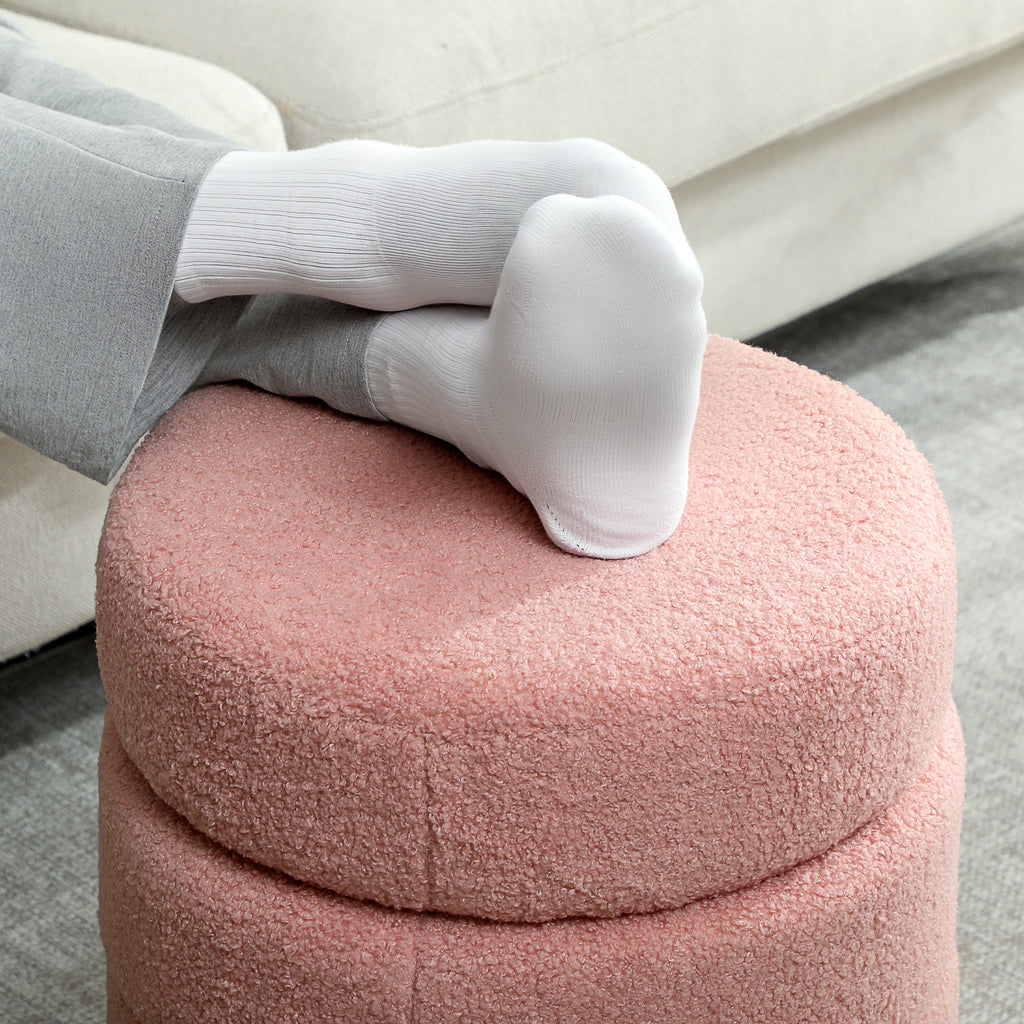 HOMCOM Hocker, rund, Teddyfleece, Metallgestell, bis 120kg, Φ40x45H cm, Rosa