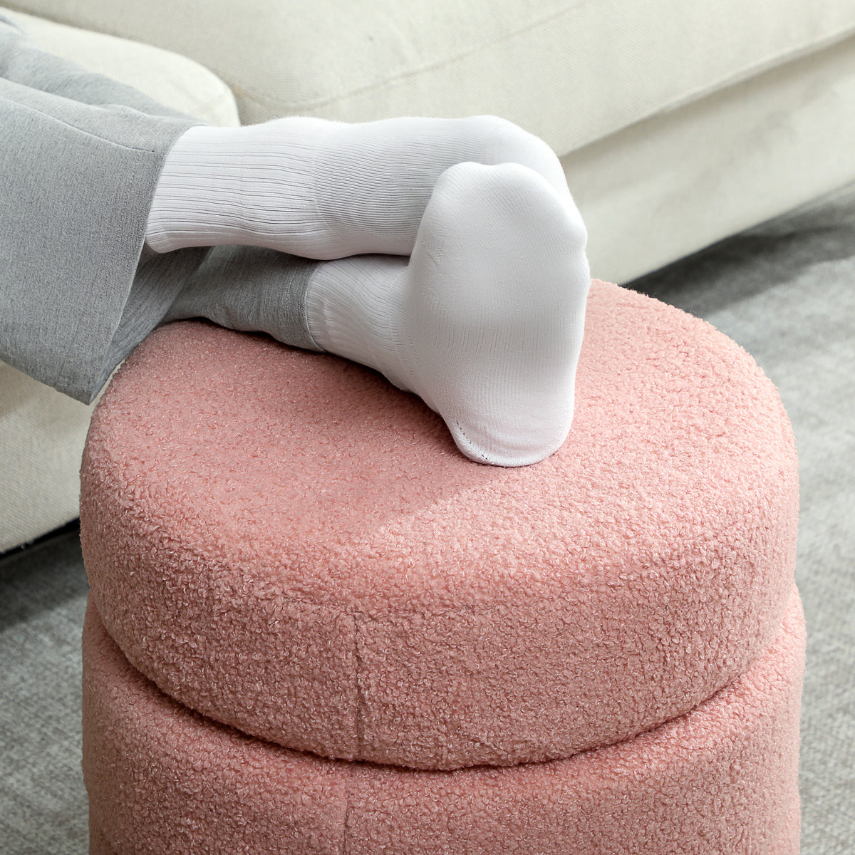 HOMCOM Hocker, rund, Teddyfleece, Metallgestell, bis 120kg, Φ40x45H cm, Rosa