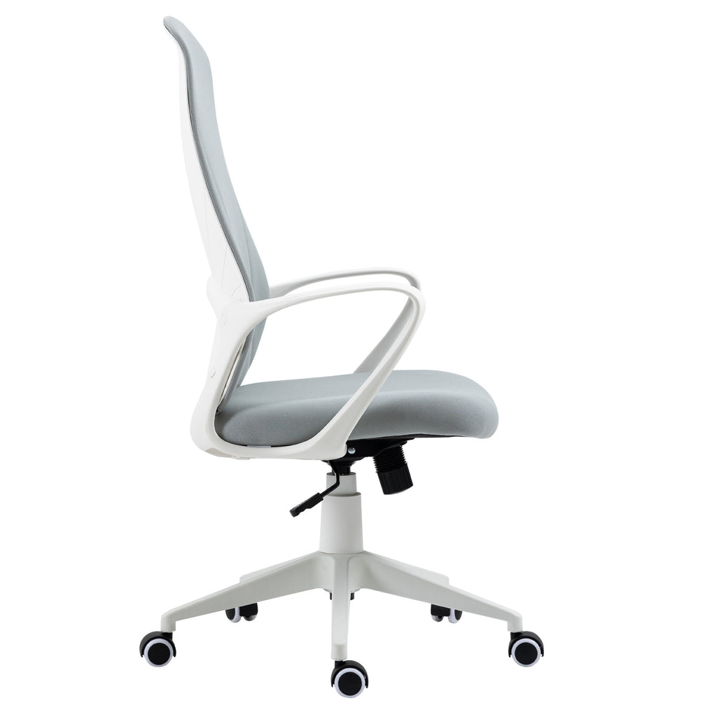 Vinsetto Bürostuhl mit Wippfunktion, Höhenverstellbar, bis 120 kg, Ergonomisch, Drehbar, 62x56x110-119,5cm, Hellgrau