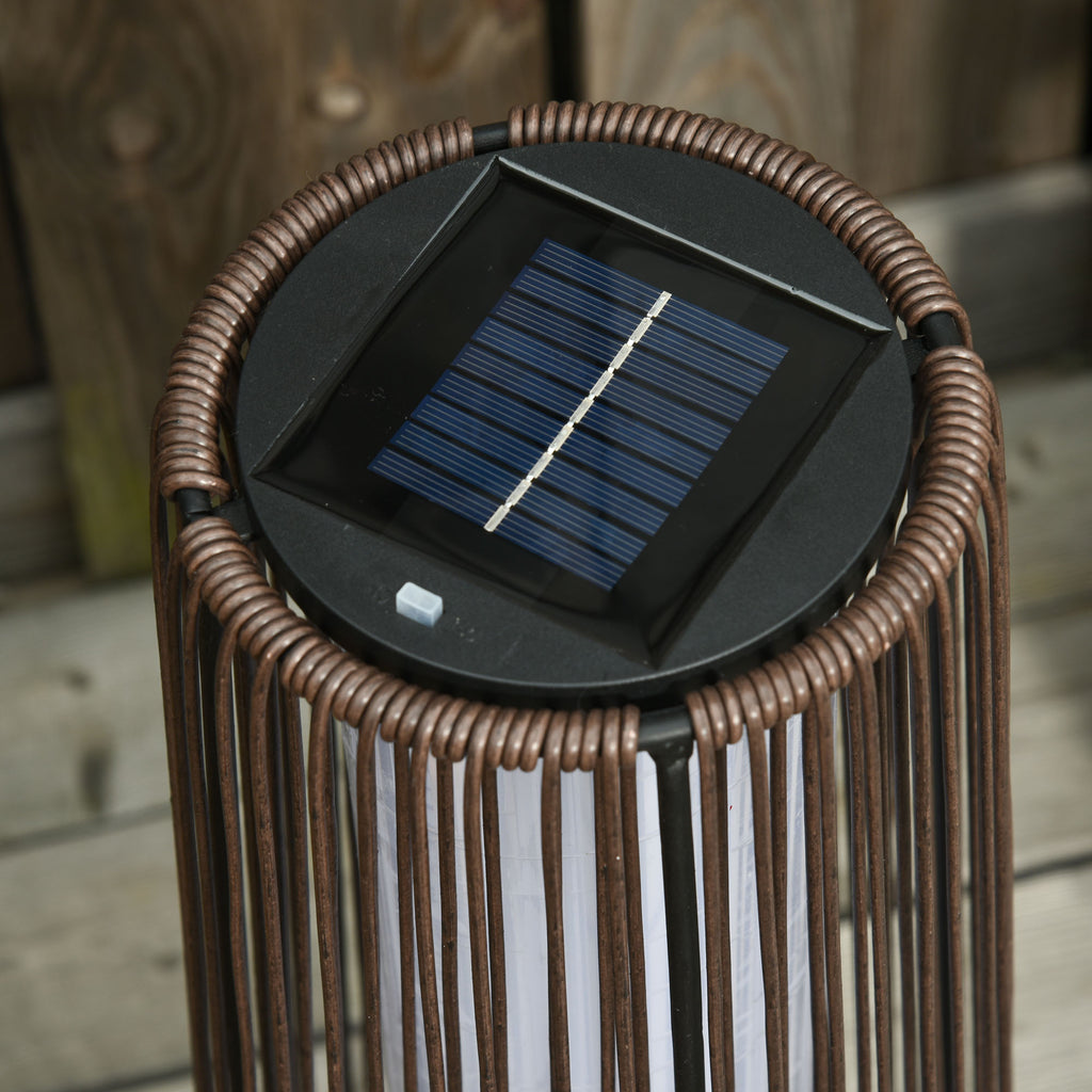 Outsunny Gartenleuchte, Außenlampe, solarbetrieben, 8 Stunden Betrieb, Automatikmodus, Rattanoptik, 21,5 x 21,5 x 61 cm