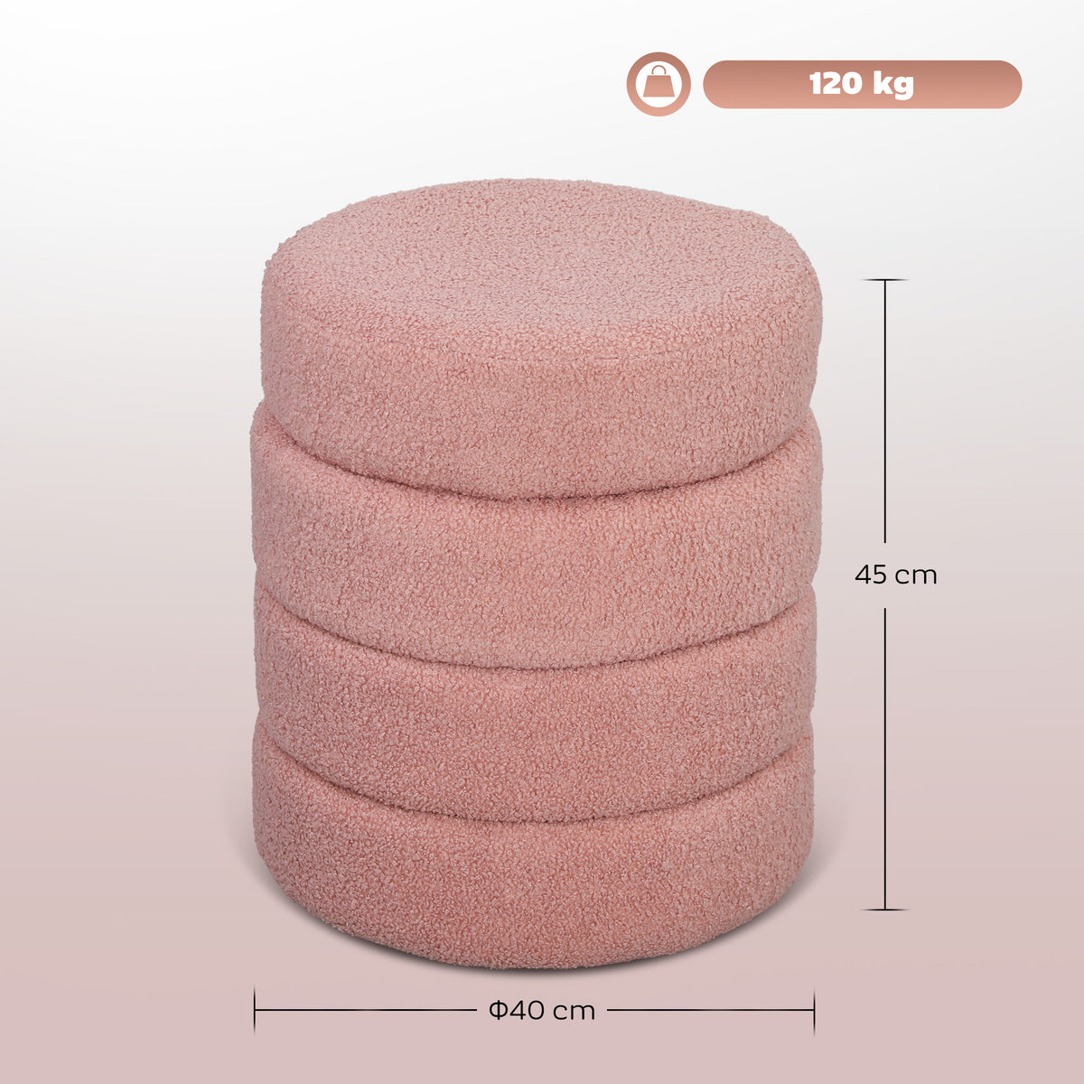 HOMCOM Hocker, rund, Teddyfleece, Metallgestell, bis 120kg, Φ40x45H cm, Rosa