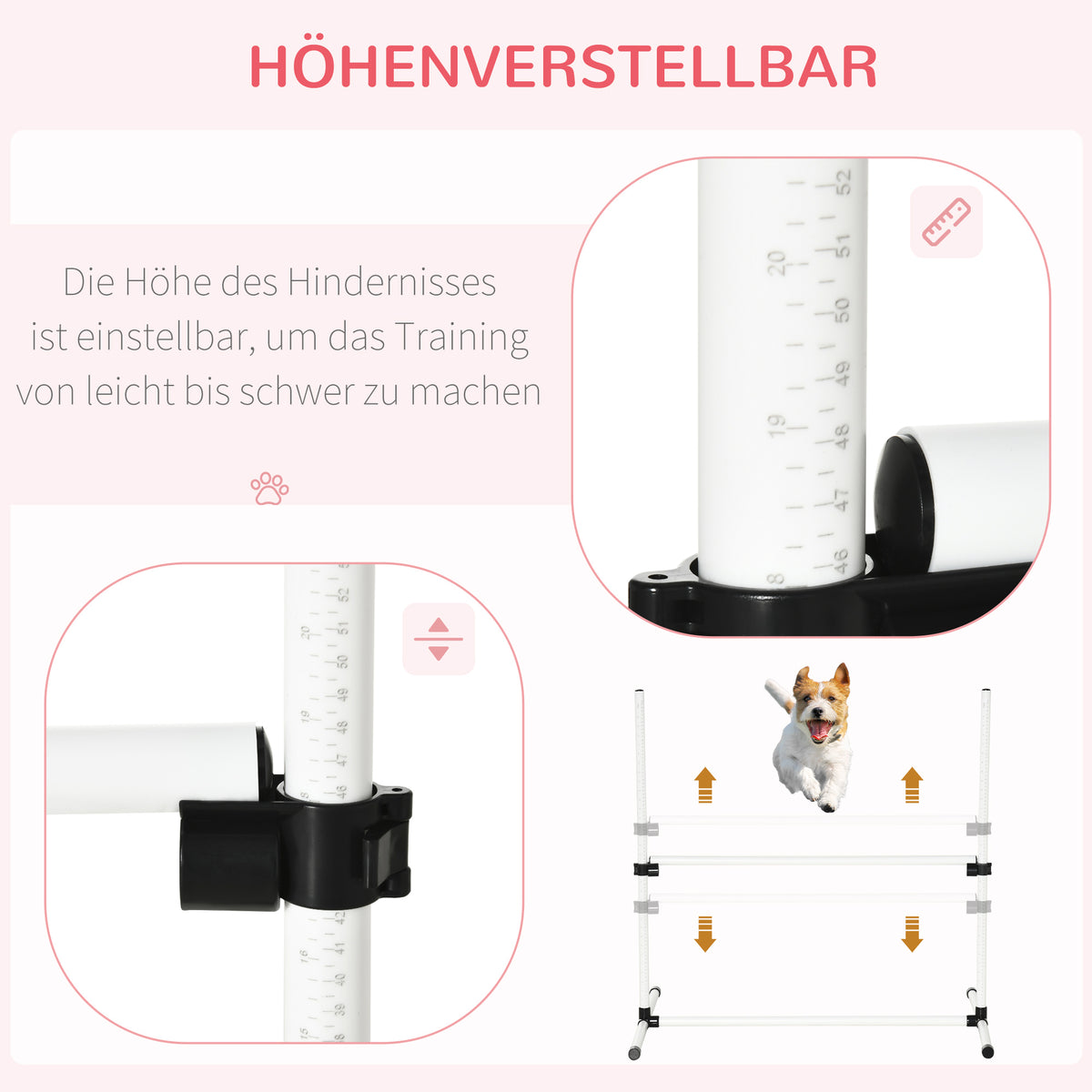 PawHut Agility Set Hunde 4-teiliges Agility-Ausrüstung für Hundetraining Steckhürdenset mit 4 höhenverstellbar Hürden Tragetasche Koordinationstraining Agilityset für Spiele Training