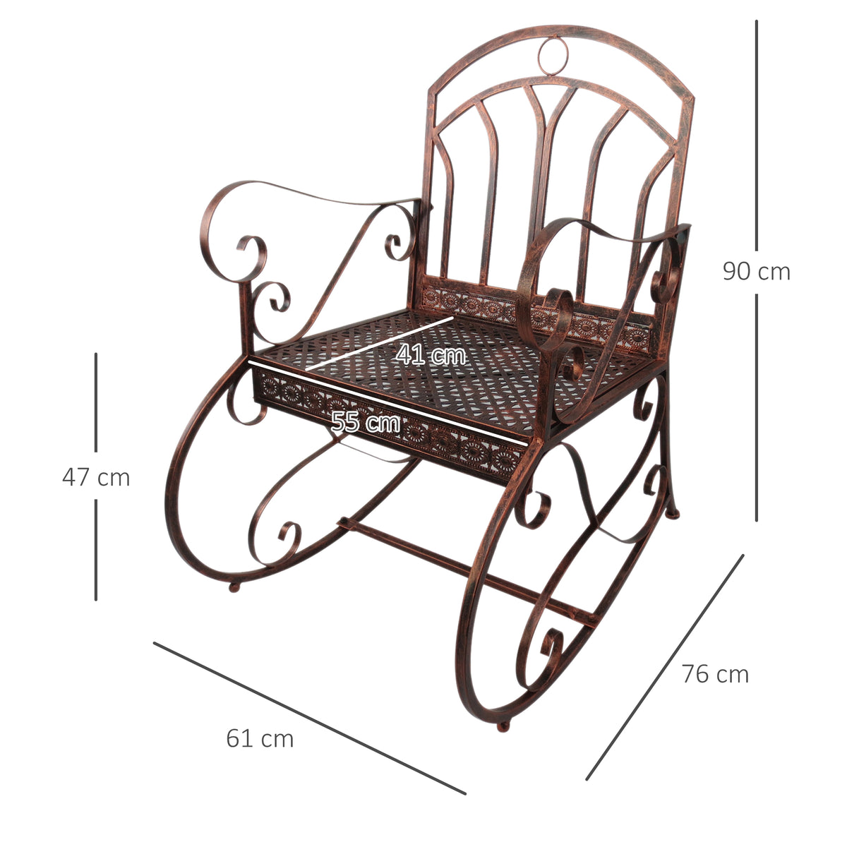 Outsunny Schaukelstuhl Gartenstuhl, Vintage-Design, 61cm x 79cm x 90cm, Braun + Schwarz