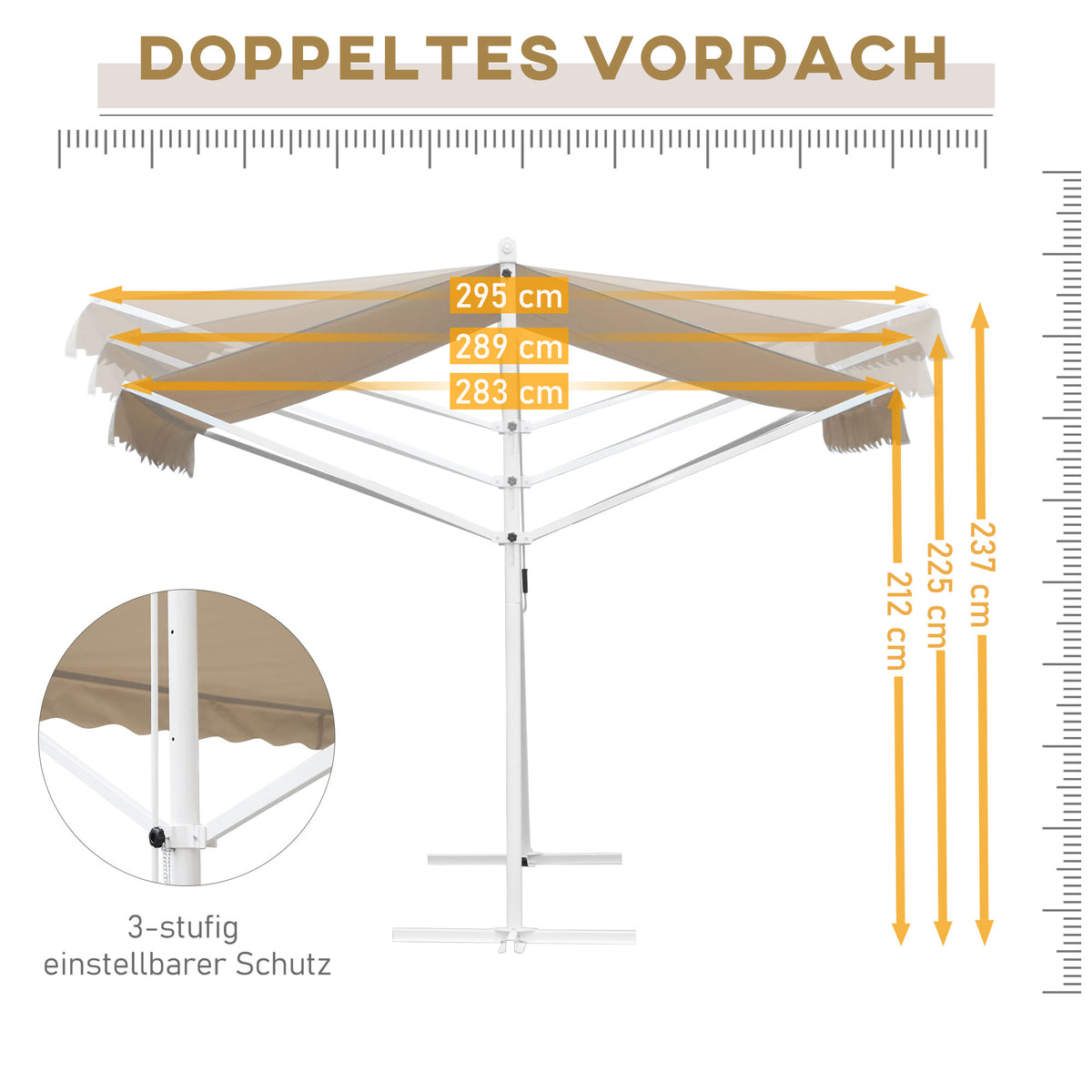 Outsunny Standmarkise Gartenmarkise Markise mit Faltarm Kurbel Terrasse Creme 3x3m