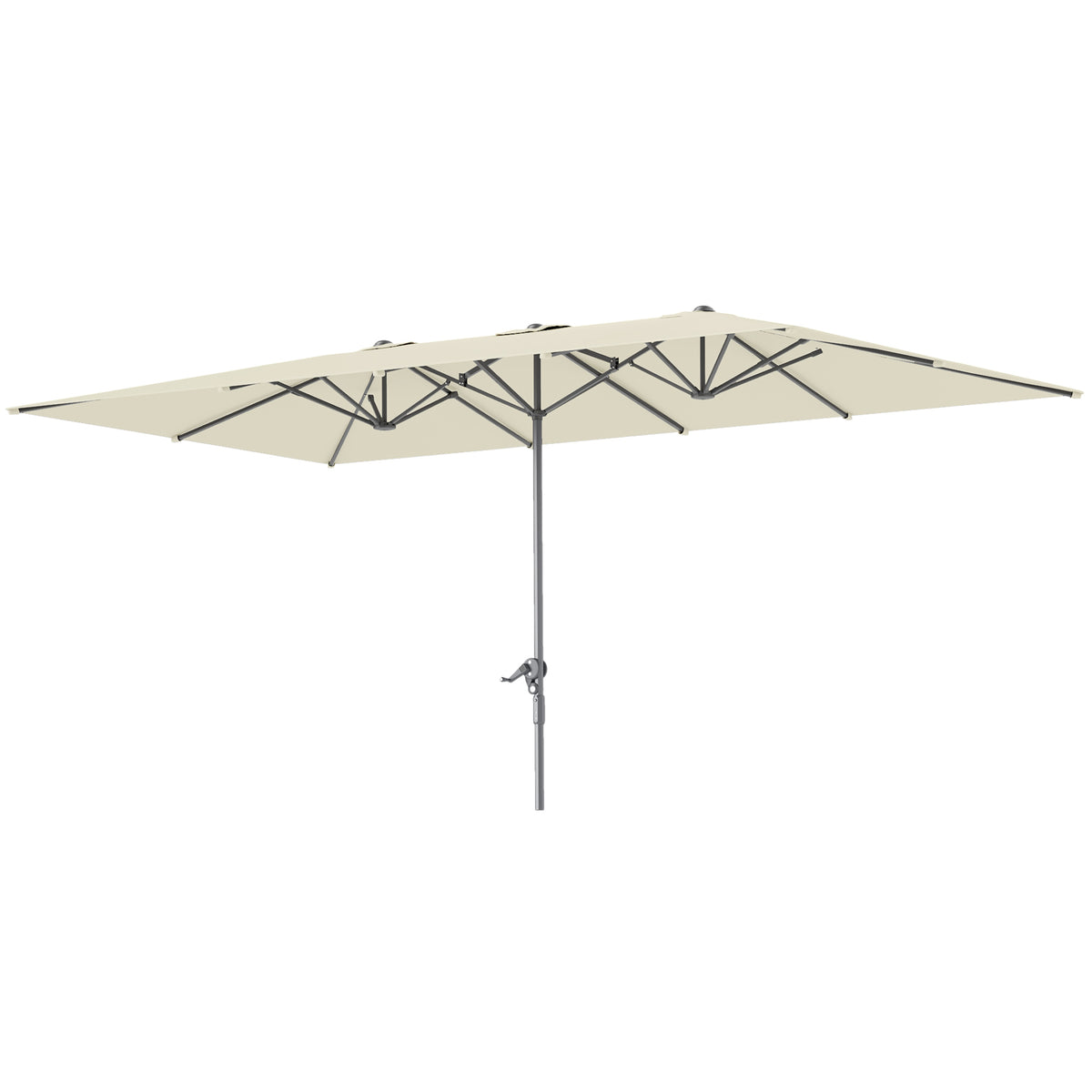 Outsunny Doppelseitiger Schirm, 451 x 264 cm Sonnenschirm mit Kurbelsystem, 12 Metallstreben, Aluminiummast, Cremeweiß