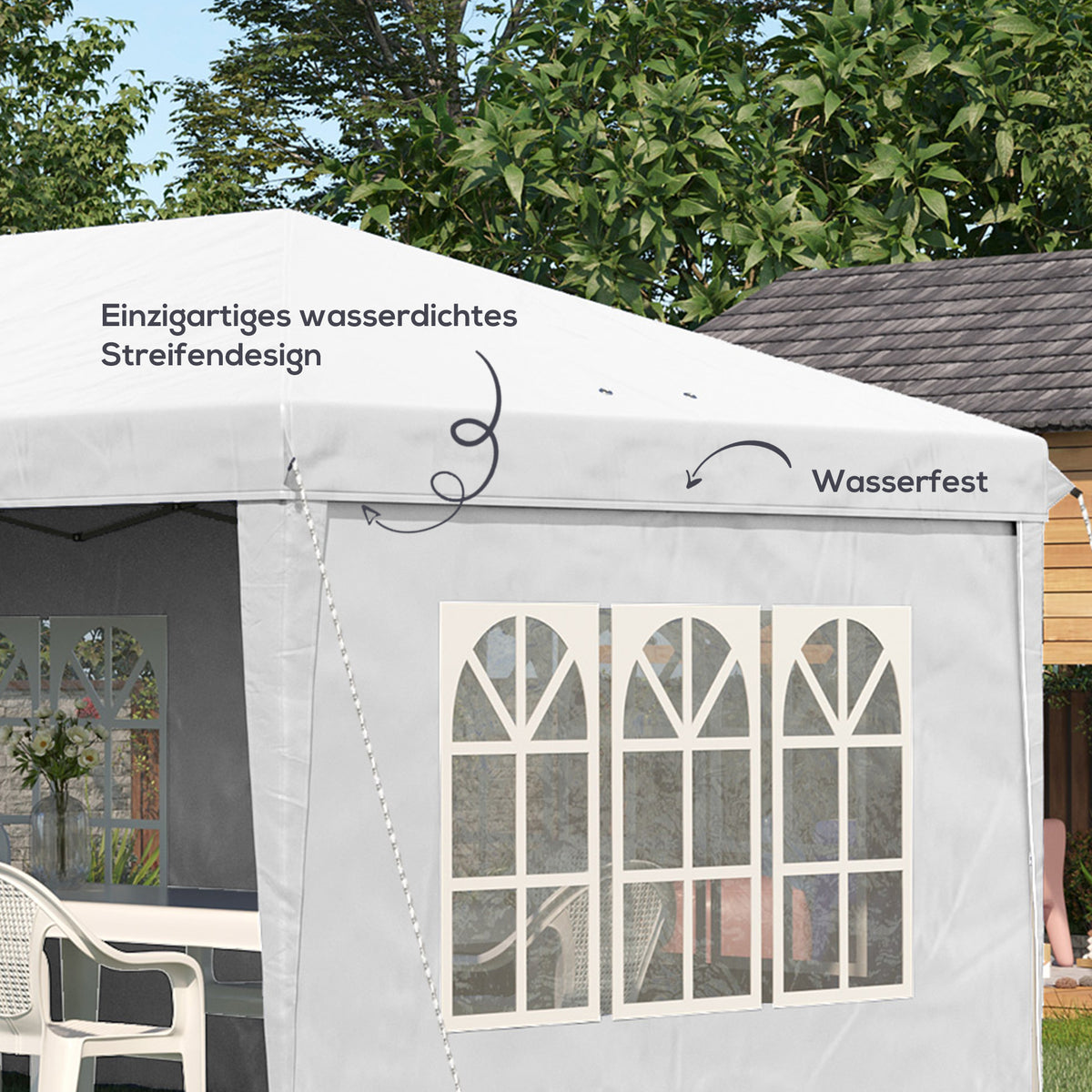 Outsunny Faltpavillon, Partyzelt, 4 große Fenster, abnehmbare Seitenwände, Metallrahmen, 5,85 x 2,95 x 2,7 m, Weiß