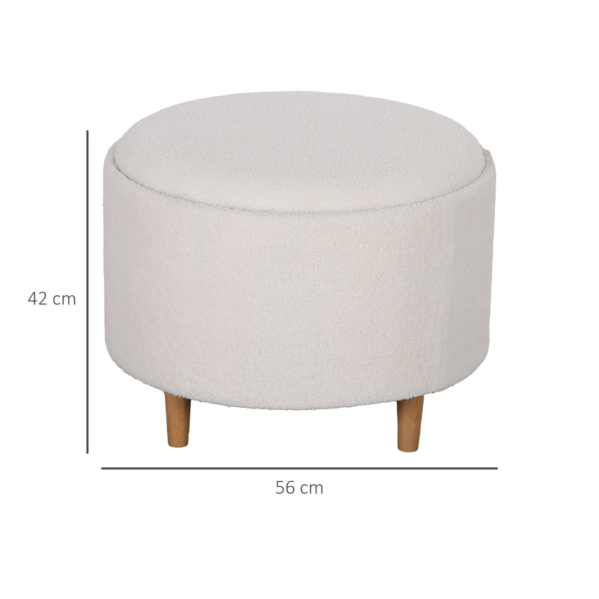 HOMCOM Hocker Polsterhocker, Teddyfleece, versteckter Stauraum, umkehrbarer Deckel, 56 cm x 56 cm x 42 cm, Weiß
