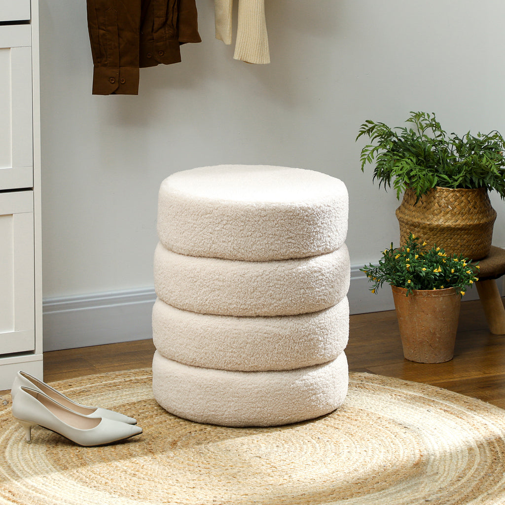 HOMCOM Hocker, rund, Teddyfleece, Metallgestell, bis 120kg, Φ40x45H cm, Beige