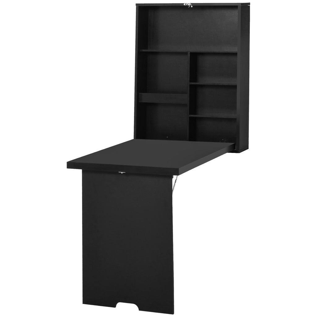 HOMCOM Wandklapptisch Wandschreibtisch, inkl. Schreibtafel, 60 cm x 94,5 cm x 147 cm, Schwarz