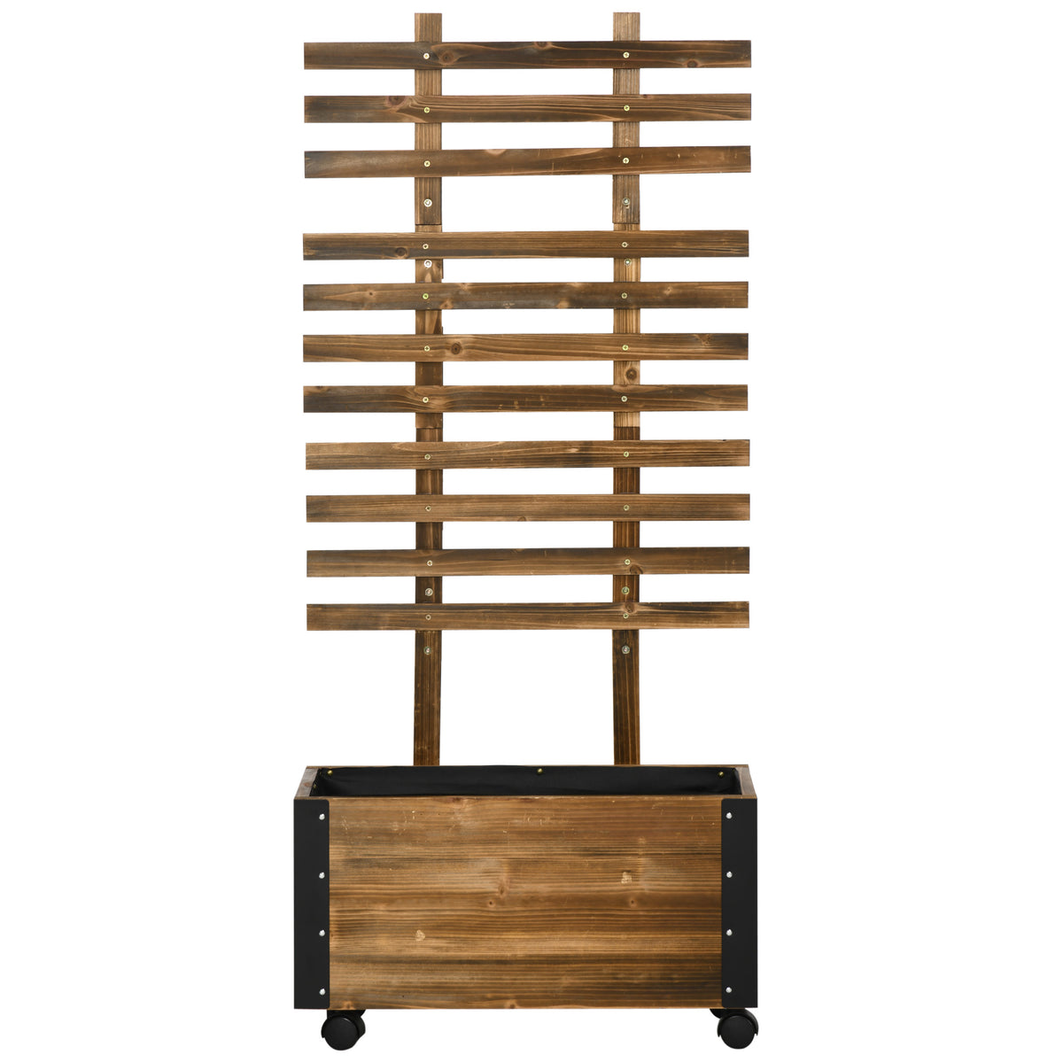 Outsunny Hochbeet mit Rankhilfe, 4 Rollen, behandeltes Massivholz, 65 cm x 31 cm x 147 cm, Schwarz + Braun