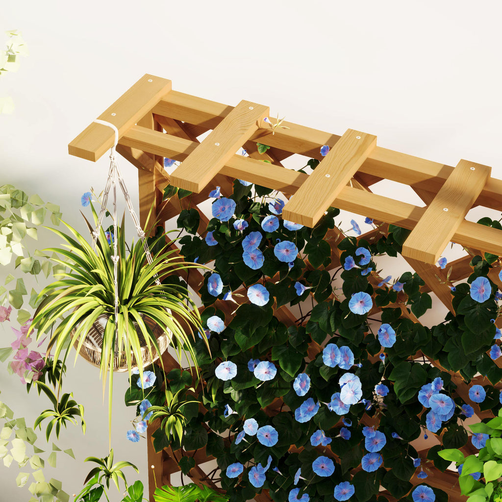 Outsunny Hochbeet Pflanzkasten mit Rankgitter, Spalier Pflanzkübel Blumenkasten Holz, Gartenspalier 64 x 33 x 122cm Naturholz