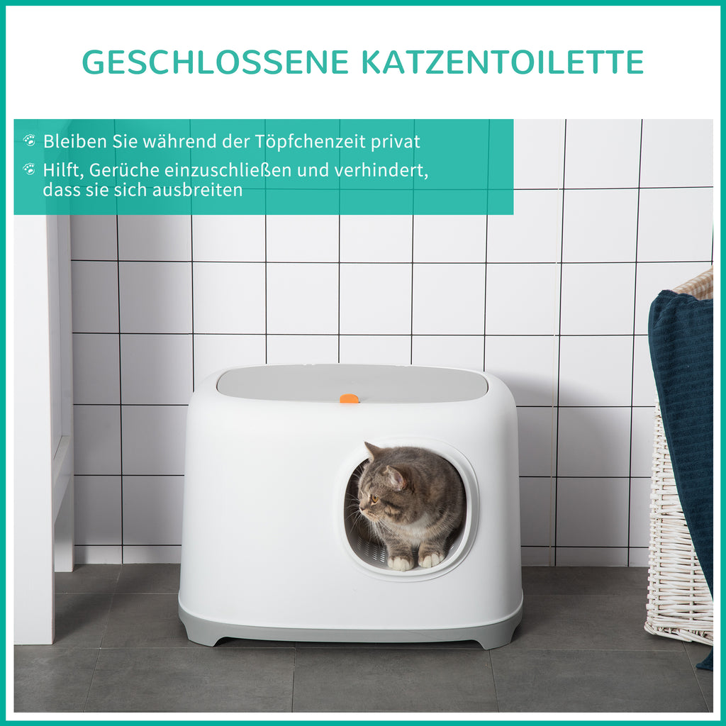 PawHut Katzenklo mit Deckel Katzentoilette mit Haube Schaufel Gitterboden XXL Katzentoilette für Katzen bis 5 kg 55 x 40 x 39 cm Weiß