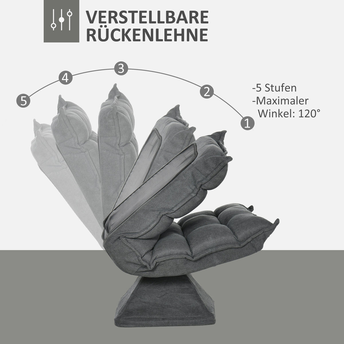HOMCOM Relaxsessel Lesesessel, drehbar, Leinenoptik, 62 cm x 70 cm x 95 cm, Grau
