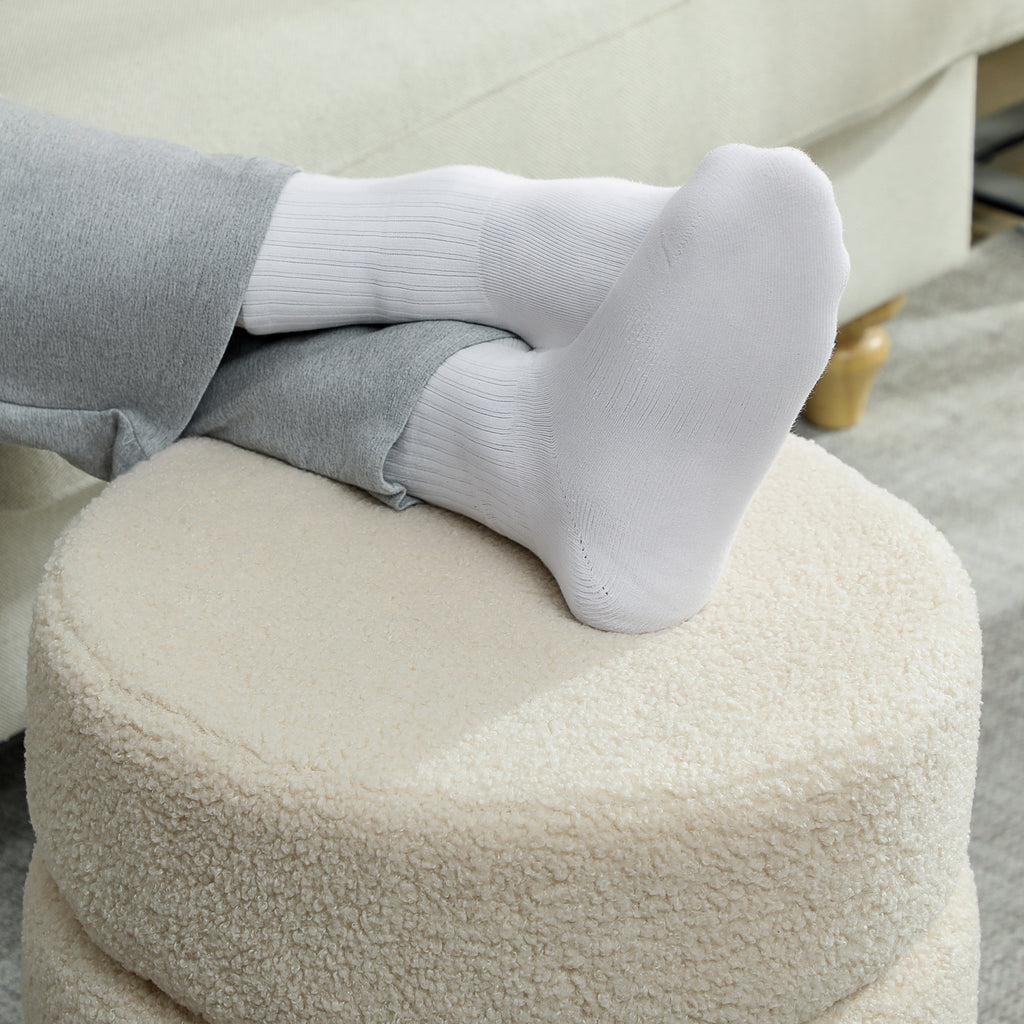HOMCOM Hocker, rund, Teddyfleece, Metallgestell, bis 120kg, Φ40x45H cm, Beige