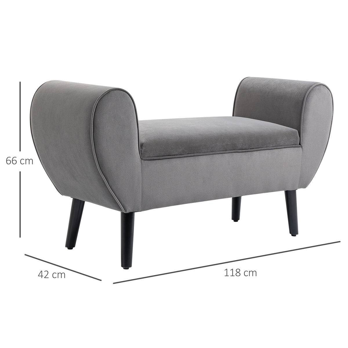 HOMCOM Polsterbank mit Stauraum und Armlehnen, Truhenbank für Flur, Schlafzimmer, Wohnzimmer, 118 x 42 x 66 cm, Dunkelgrau