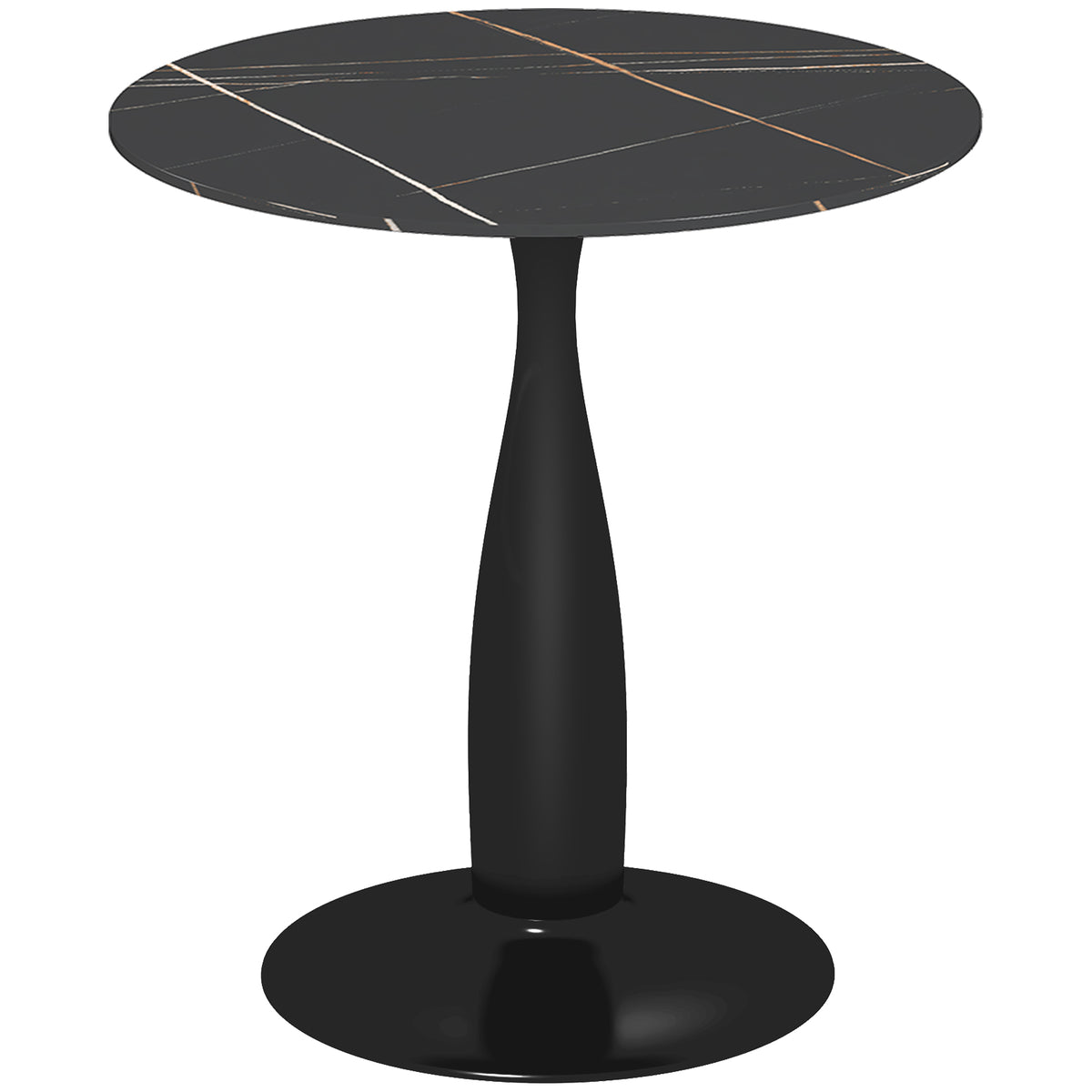 HOMCOM Runder Esstisch, pulverbeschichteter Stahl, MDF mit Melamin, rutschfeste Füße, 70 x 74 cm, Schwarz