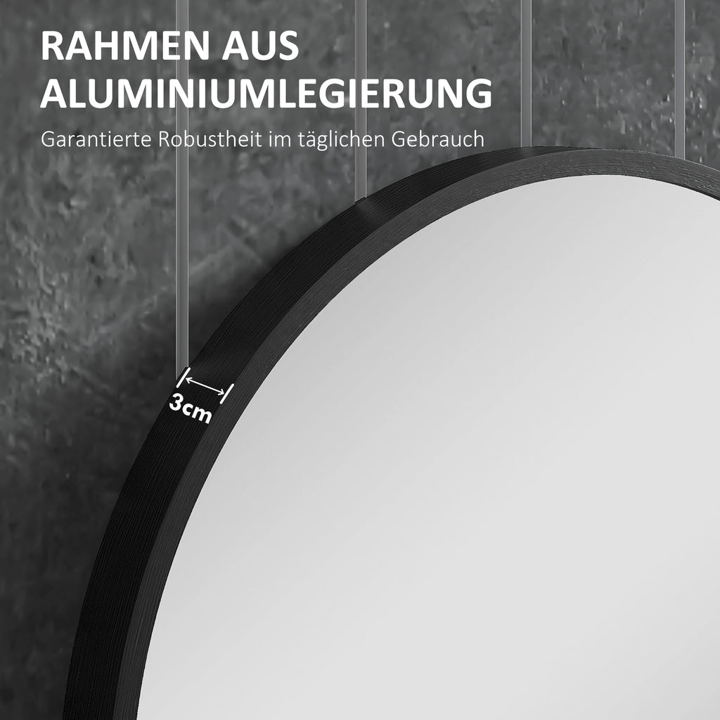 HOMCOM Badezimmerspiegel, ovale Form, horizontal/vertikal, 60L x 90B x 3H cm, Schwarz