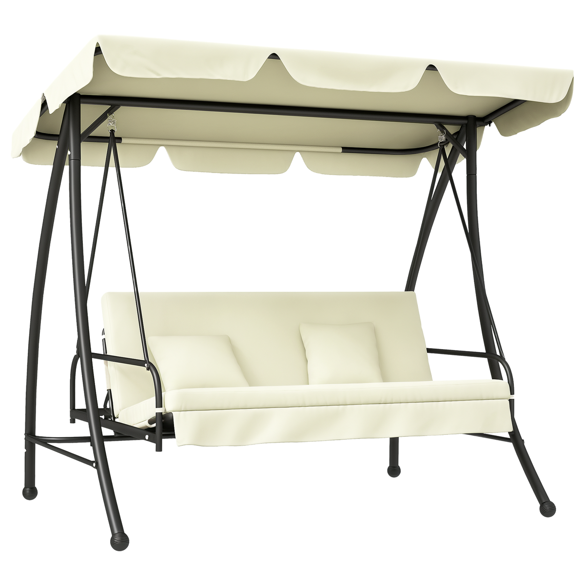 Outsunny Hollywoodschaukel, Schaukelbank mit Liege-Funktion, 3 Sitzer, Metall+Polyester, 200 x 125 x 170 cm, Weiß