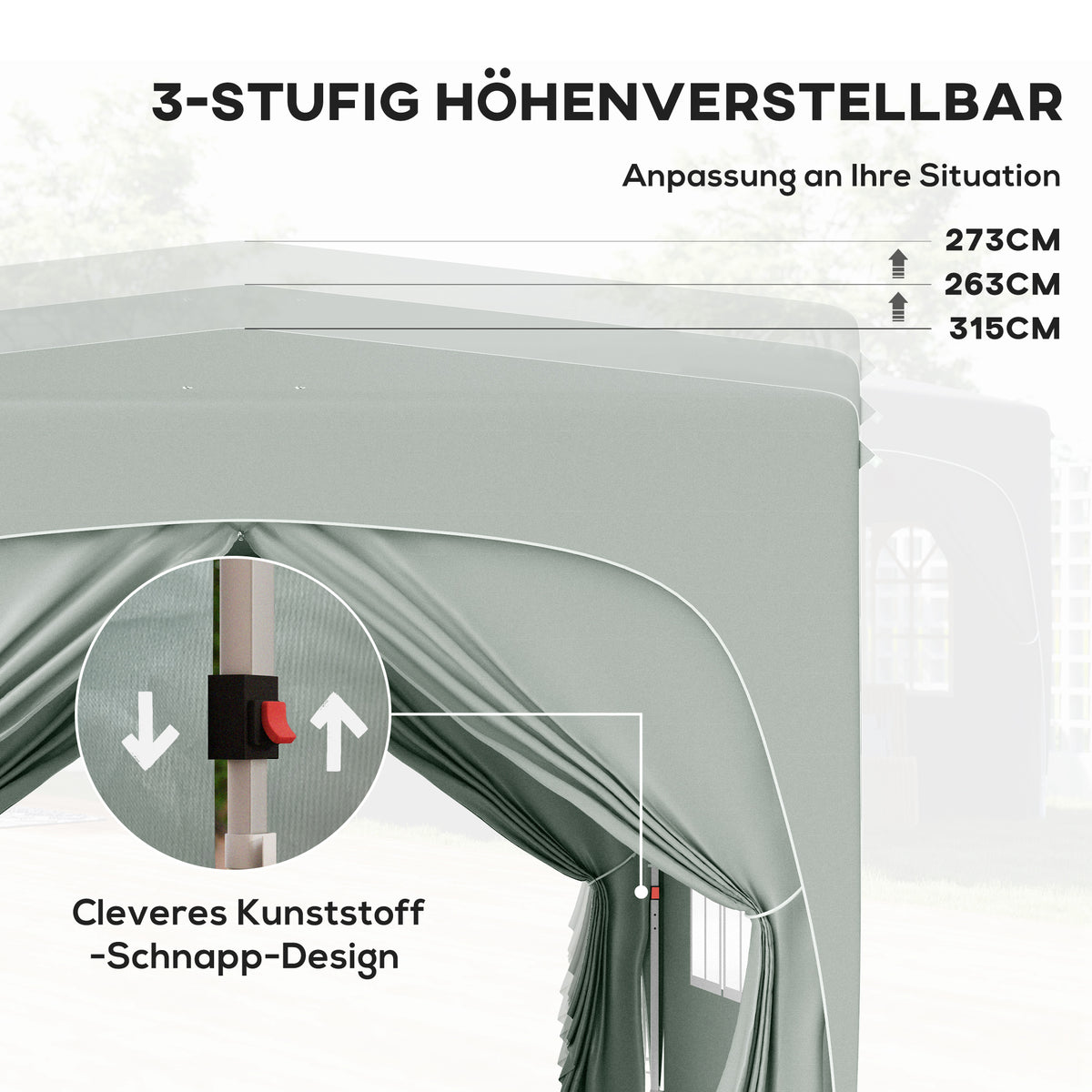 Outsunny 3 x 3 m Pavillon, Pop-up Gartenzelt mit Seitenwänden und Tragetasche, UPF50+, höhenverstellbar, Sand
