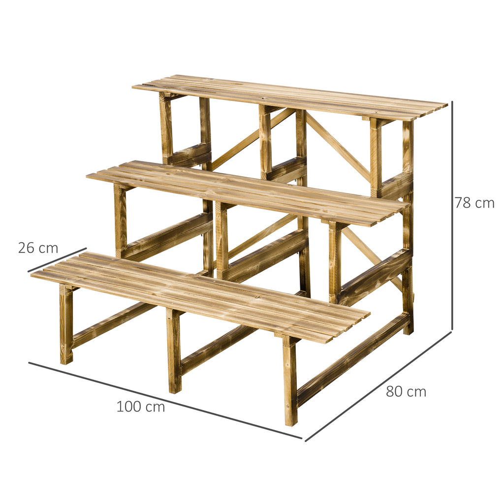Outsunny Pflanzentreppe, Blumentreppe, Blumenregal, Pflanzregal, Blumenständer, 3 Stufen, Tannenholz, 100 x 80 x 78cm