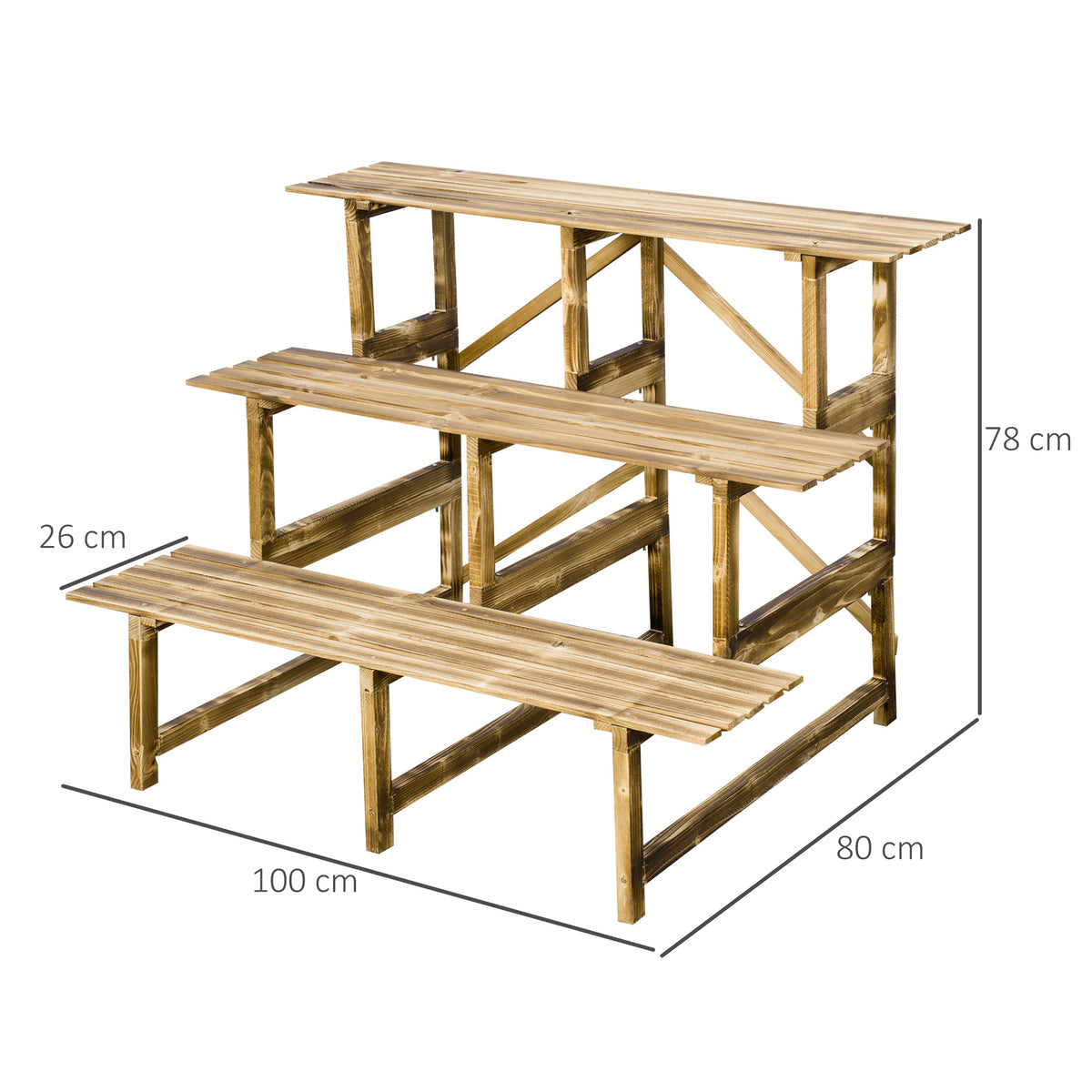 Outsunny Pflanzentreppe, Blumentreppe, Blumenregal, Pflanzregal, Blumenständer, 3 Stufen, Tannenholz, 100 x 80 x 78cm