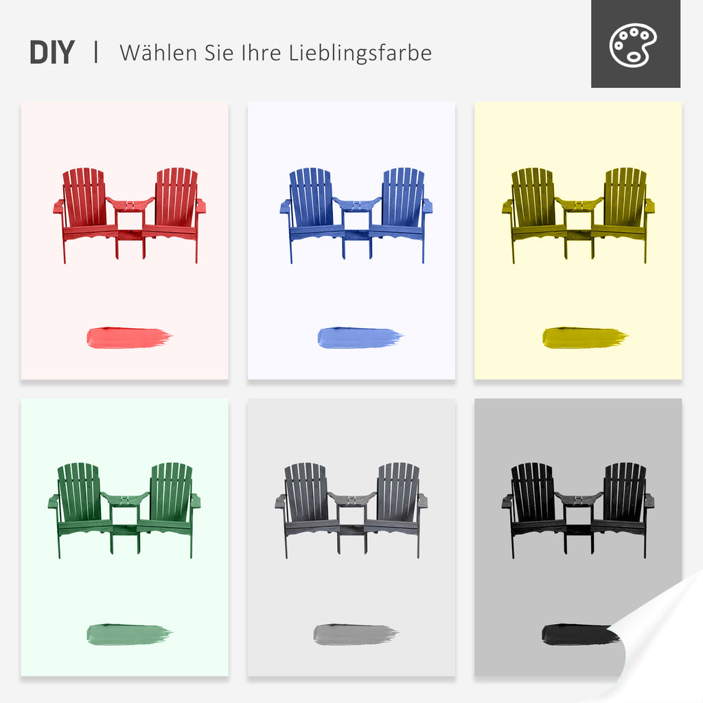 Outsunny Adirondack Gartenstuhl mit Tisch und Schirmloch 2 Sitzer Gartensessel Sitzgruppe Gartenmöbel für Balkon Massivholz Grau 178 x 87 x 92 cm