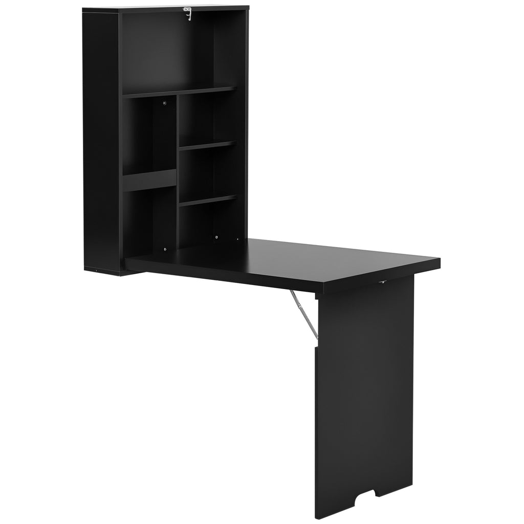 HOMCOM Wandklapptisch Wandschreibtisch, inkl. Schreibtafel, 60 cm x 94,5 cm x 147 cm, Schwarz