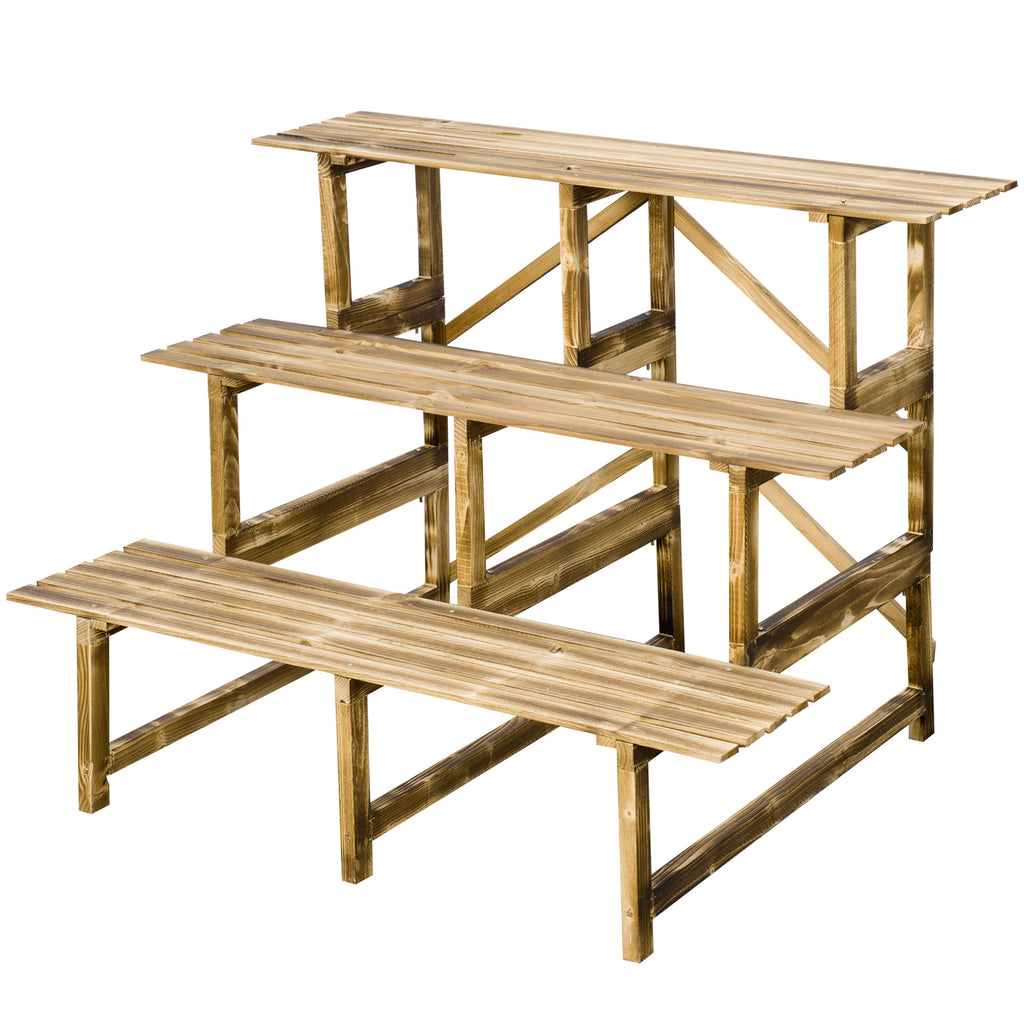 Outsunny Pflanzentreppe, Blumentreppe, Blumenregal, Pflanzregal, Blumenständer, 3 Stufen, Tannenholz, 100 x 80 x 78cm