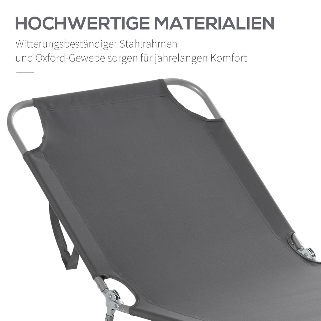 Outsunny Sonnenliege, klappbar, verstellbare Rückenlehne, rostfreier Metallrahmen, 187 x 55 x 24, Grau