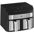 HOMCOM Heißluftfritteuse Multifunktionale Heißluftfritteuse,  8 L Fassungsvermögen, 2 Körbe, 60 min Time, Silber + Schwarz