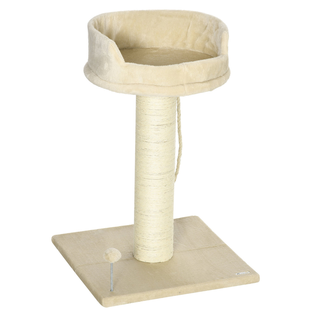 PawHut Kratzbaum Katzenbaum Katzenbett, 1 Katzenbett, inkl. Katzenspielzeug, 55 cm x 55 cm x 83 cm, Beige