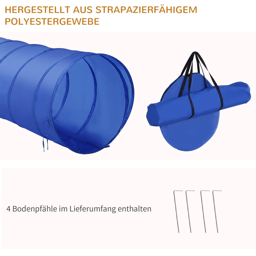 PawHut Agility Set Hunde 5-teiliges Agility-Ausrüstung für Hundetraining Steckhürdenset mit Hundetunnel 4 Slalomstangen höhenverstellbar Hürden Pause-Box Tragetasche Agilityset für Spiele Training