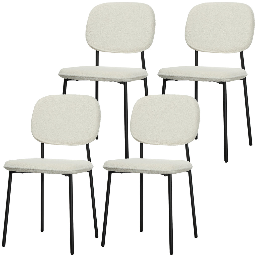 HOMCOM 4er-Set Esszimmerstühle, weicher Stoffbezug, Stahlbeine, armloses Design, Weiß