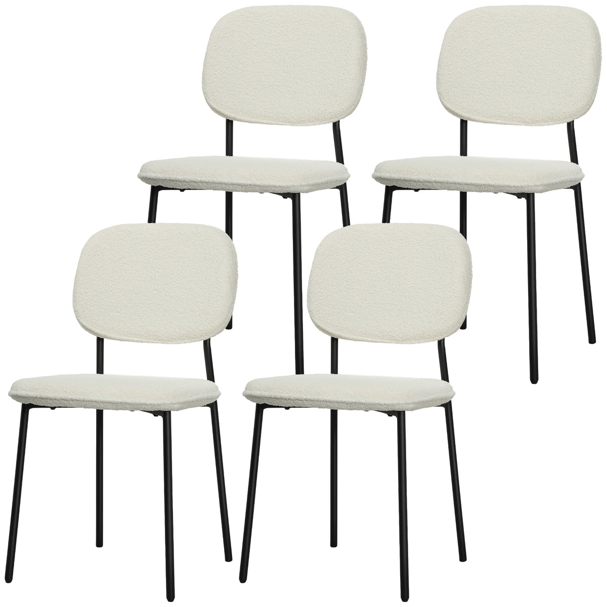HOMCOM 4er-Set Esszimmerstühle, weicher Stoffbezug, Stahlbeine, armloses Design, Weiß