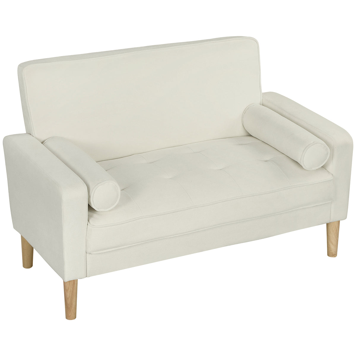 HOMCOM 2-Sitzer-Sofa, Doppelsitzsofa mit Kautschukholzbeinen, Polstersofa für Wohnzimmer, Schlafzimmer, Cremeweiß