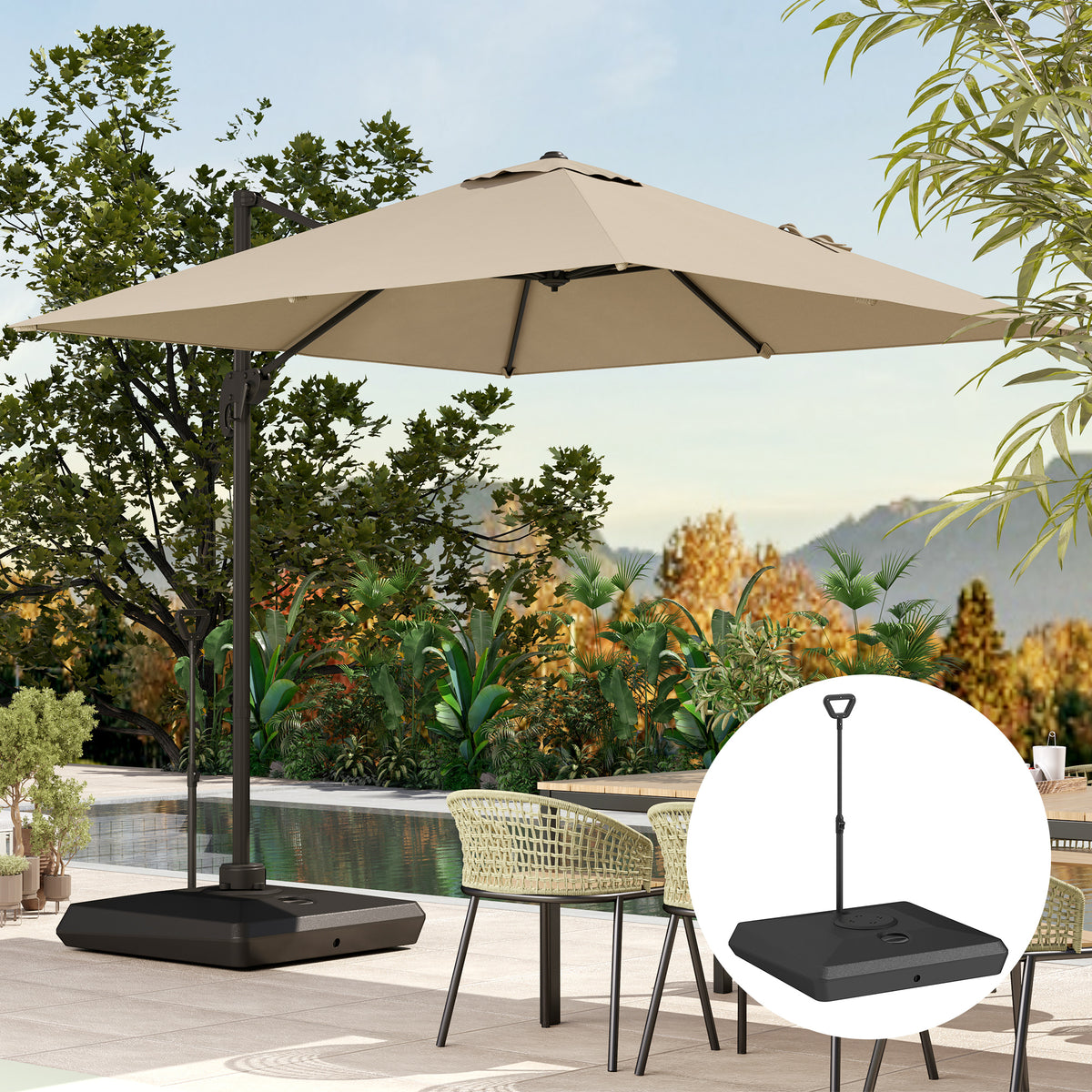 Outsunny Schirmständer mit verstellbaren Rädern, Sonnenschirmbasis, mit Wasser und Sand befüllbar, Kunststoff, Schwarz