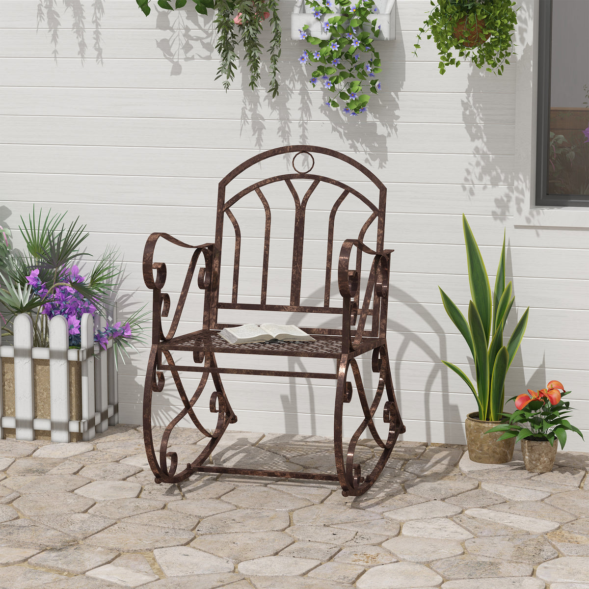 Outsunny Schaukelstuhl Gartenstuhl, Vintage-Design, 61cm x 79cm x 90cm, Braun + Schwarz