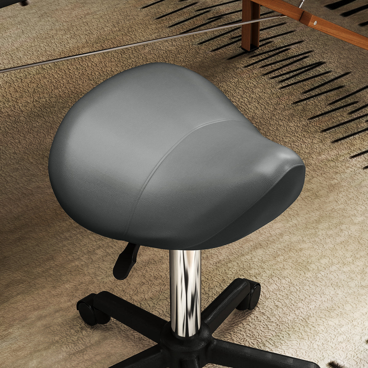 HOMCOM Rollhocker, Arbeitsstuhl mit Höhenverstellung 45-57 cm und ergonomischem Sattel, 48x47x45-57cm, Grau