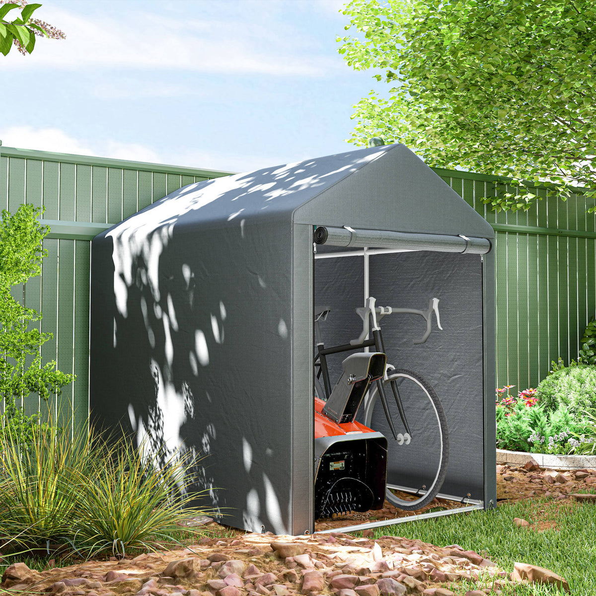 Outsunny Gartenschuppen, Lagerzelt, robust & wetterfest, Stahlrahmen, 1,2x1,8x1,6m, Dunkelgrau