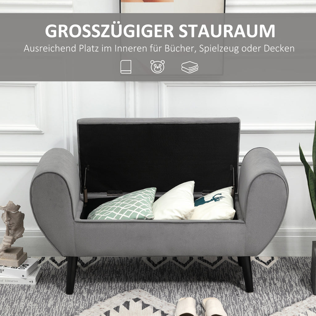 HOMCOM Polsterbank mit Stauraum und Armlehnen, Truhenbank für Flur, Schlafzimmer, Wohnzimmer, 118 x 42 x 66 cm, Dunkelgrau